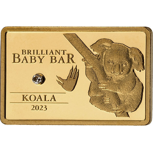 5 Dollars Niue Goldbarren Brilliant Baby Koalabär in edler Kassette 2023