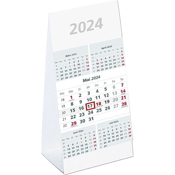 5-Monats-Aufstellkalender 2024 - 10,5x21 cm - 5 Monate auf 1 Seite - mit Kopftafel und Datumsschieber - Mehrmonatskalender - 982-0000