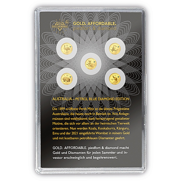 5 x 10 Francs Ruanda Goldmünzen-Set Blue Diamond Edition 2022