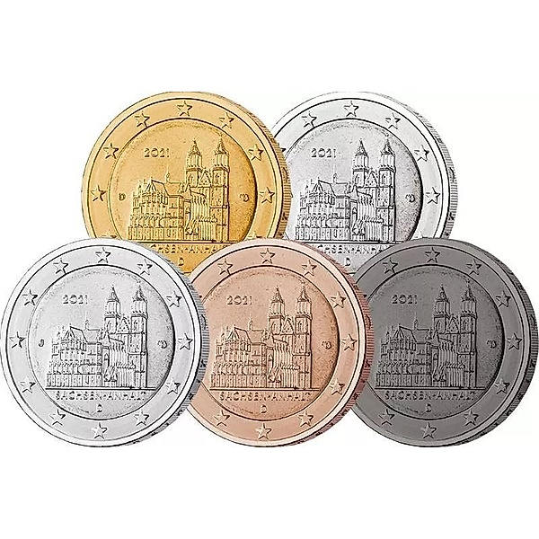 5 x 2 Euro BRD Münzen-Set Magdeburger Dom 2021