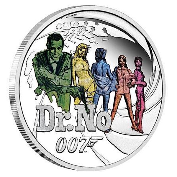 50 Cents Tuvalo Silbermünze James Bond - Dr. No 2021, koloriert