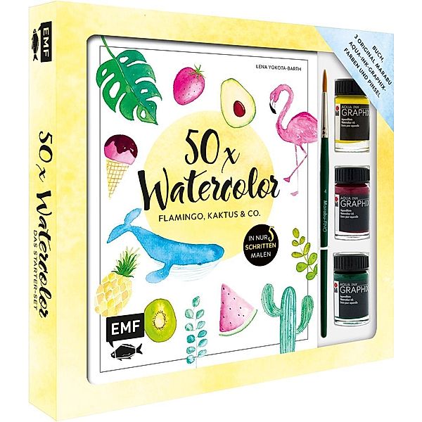 50 x Watercolor - Flamingo, Kaktus & Co. - Das Starter-Set - Die beliebtesten Aquarellmotive in nur 5 Schritten malen, Lena Yokota-Barth