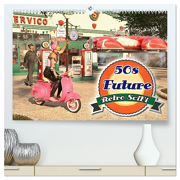 50s Future - Retro SciFi (hochwertiger Premium Wandkalender 2024 DIN A2 quer), Kunstdruck in Hochglanz, Karsten Schröder