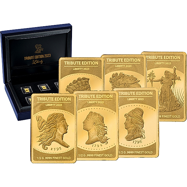 6 x 10 Dollars Salomonen Goldbarren Tribute Edition - Liberty in Box 2023