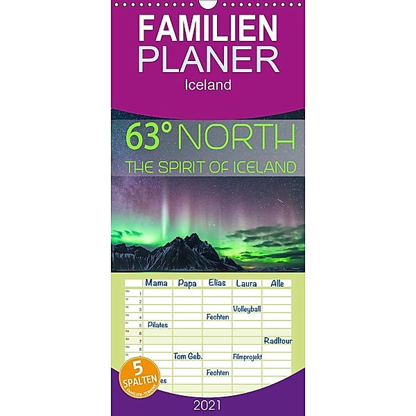 63° North - The spirit of Iceland - Familienplaner hoch (Wandkalender 2021 , 21 cm x 45 cm, hoch), Denis Feiner