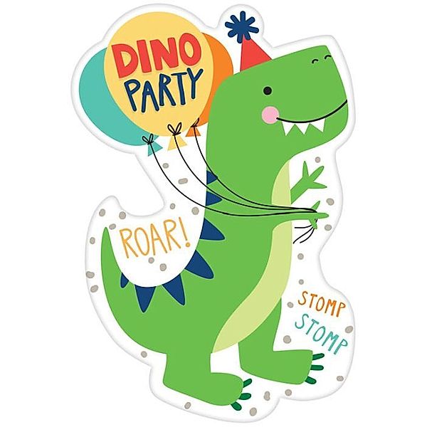 8 Einladungskarten & Umschläge Dino-Mite