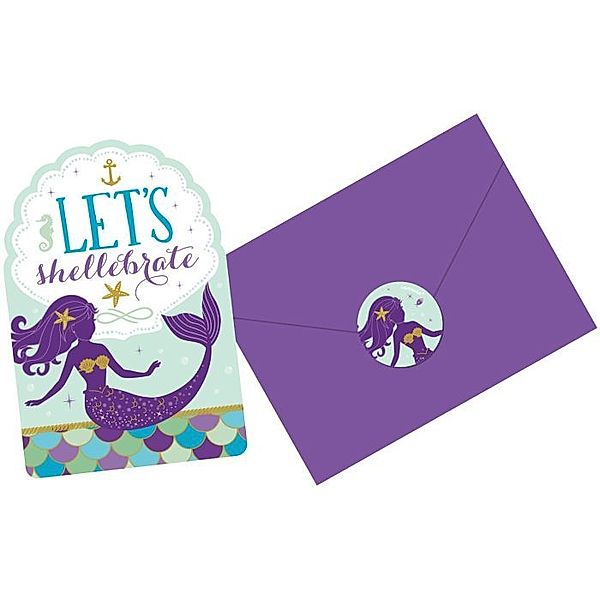 8 Einladungskarten & Umschläge Mermaid Wishes