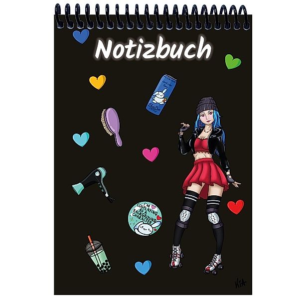 A 4 Notizblock Manga Enora, schwarz, kariert