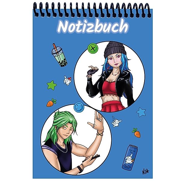 A 4 Notizblock Manga Quinn und Enora, blau, blanko