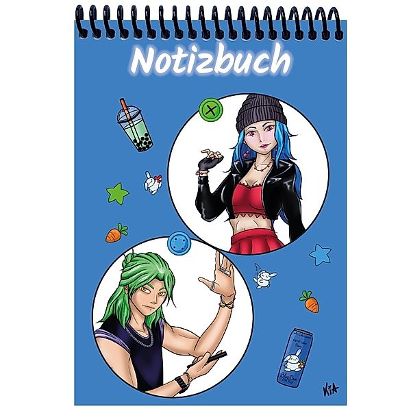 A 4 Notizblock Manga Quinn und Enora, blau, kariert