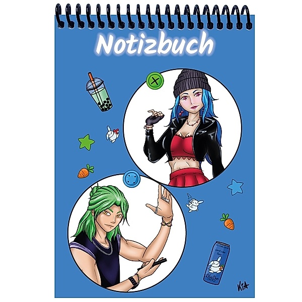 A 4 Notizblock Manga Quinn und Enora, blau, liniert