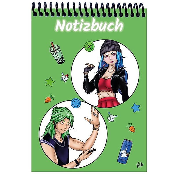 A 4 Notizblock Manga Quinn und Enora, grün, kariert