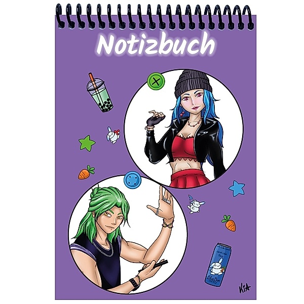 A 4 Notizblock Manga Quinn und Enora, lila, liniert