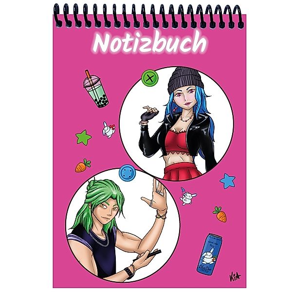 A 4 Notizblock Manga Quinn und Enora, pink, kariert