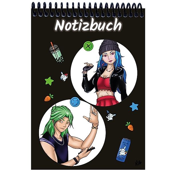 A 4 Notizblock Manga Quinn und Enora, schwarz, blanko