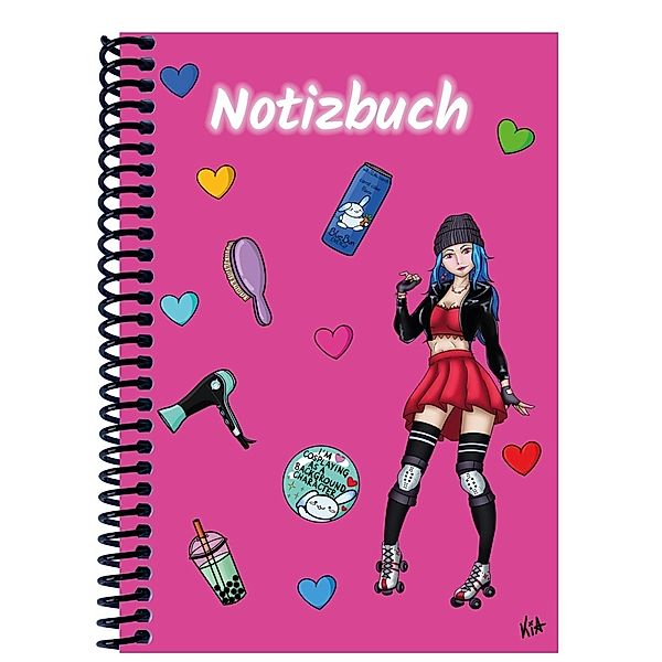 A 4 Notizbuch Manga Enora, pink, kariert