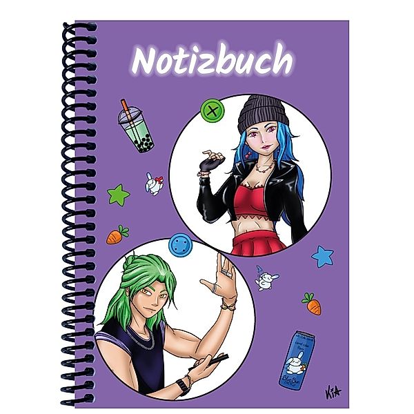 A 4 Notizbuch Manga Quinn und Enora, lila, blanko