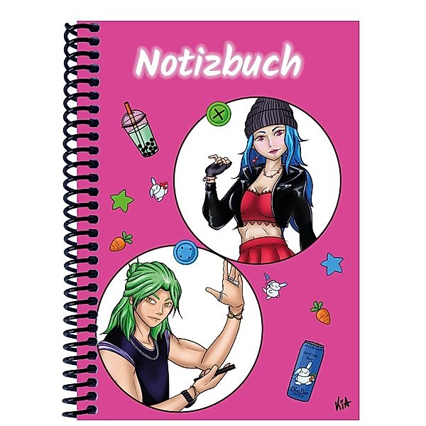 A 4 Notizbuch Manga Quinn und Enora, pink, blanko