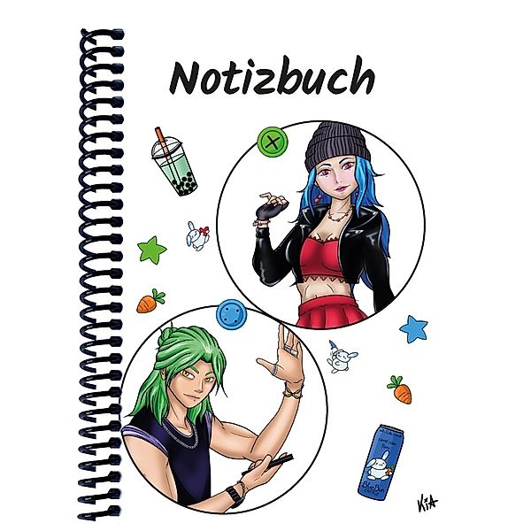 A 4 Notizbuch Manga Quinn und Enora, weiss, blanko