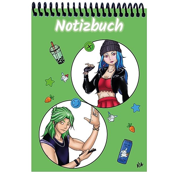 A 5 Notizblock Manga Quinn und Enora, grün, blanko