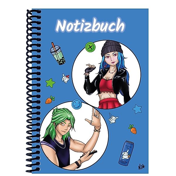 A 5 Notizbuch Manga Quinn und Enora, blau, liniert