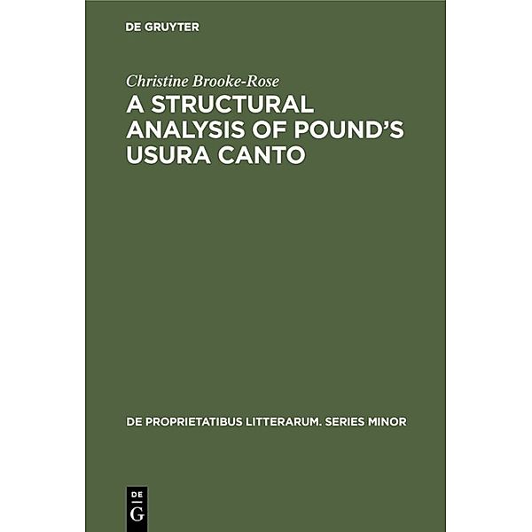 A Structural Analysis of Pound's Usura Canto, Christine Brooke-Rose