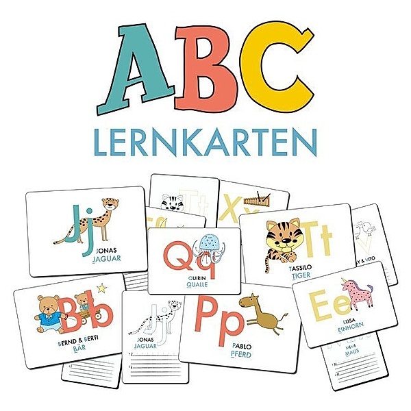 ABC-Lernkarten der Tiere, Bildkarten, Wortkarten, Flash Cards mit Groß- und Kleinbuchstaben Lesen lernen mit Tieren für Kinder im Kindergarten und der Grundschule, Lisa Wirth