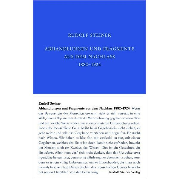 Abhandlungen und Fragmente aus dem Nachlass 1897-1925, Rudolf Steiner