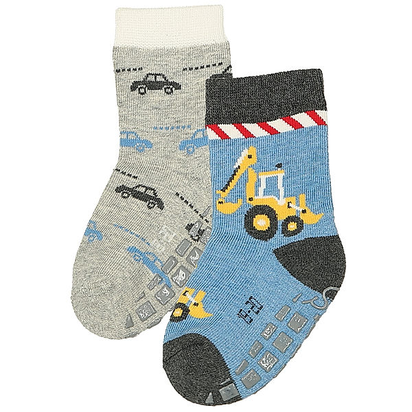 Sterntaler ABS-Socken BAGGER & AUTO 2er-Pack in blau/grau melange