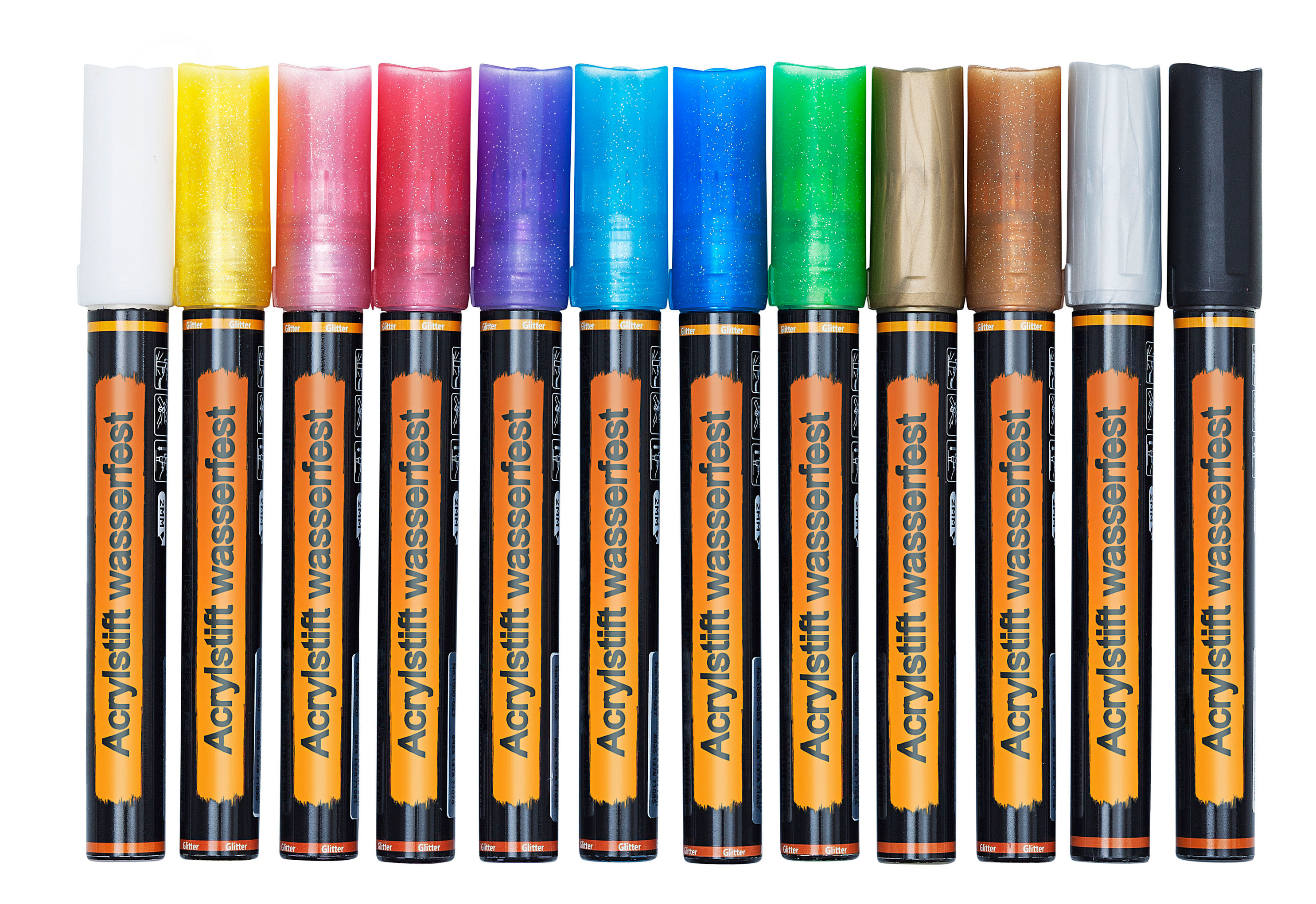 Acryl-Farben Stifte wasserfest, mit Glitter, 12er-Set | Weltbild.de