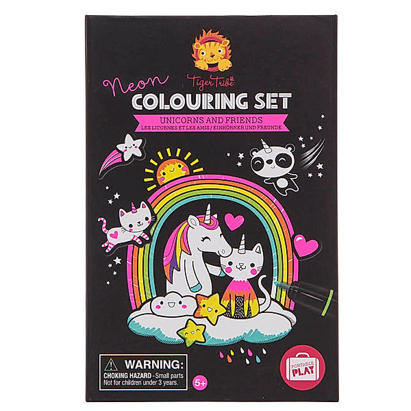 Tiger Tribe Activity-Set NEON COLOURING – EINHORN & FREUNDE mit 10 Stiften