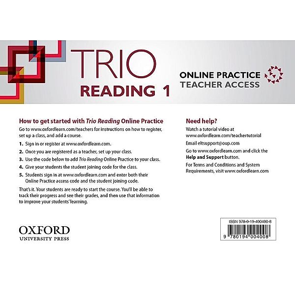 Adams, K: Trio Reading 1 Online Teachers Access Card Pack, Kate Adams