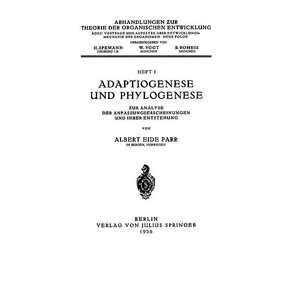 Adaptiogenese und Phylogenese, Albert Eide Parr