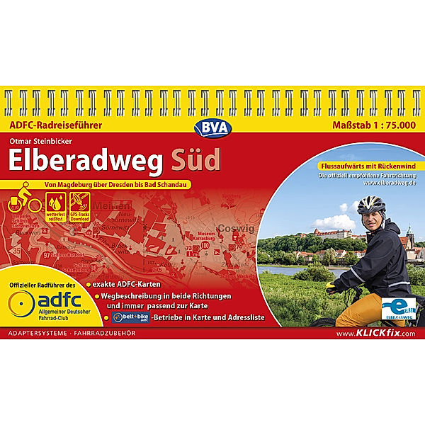 ADFC-Radreiseführer Elberadweg Süd 1:75.000 praktische Spiralbindung, reiß- und wetterfest, GPS-Tracks Download, Otmar Steinbicker
