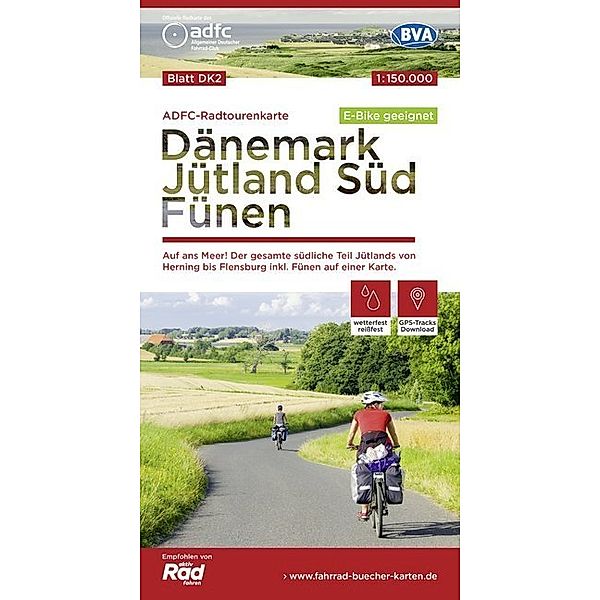 ADFC-Radtourenkarte 1:150.000 / ADFC-Radtourenkarte DK2 Dänemark/Jütland Süd/ Fünen 1:150.000, reiss- und wetterfest, E-Bike geeignet, GPS-Tracks Download