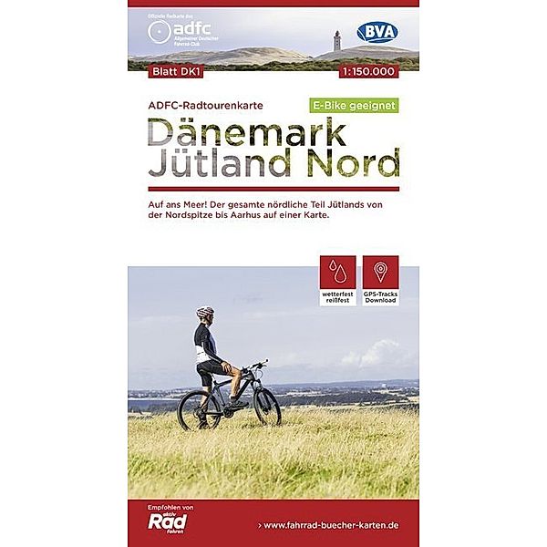 ADFC-Radtourenkarte 1:150.000 / ADFC-Radtourenkarte DK1 Dänemark/Jütland Nord 1:150.000, reiß- und wetterfest, E-Bike geeignet, GPS-Tracks Download