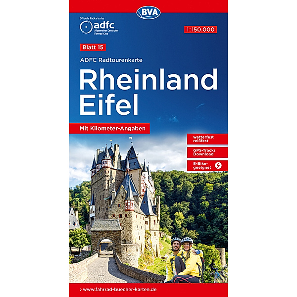 ADFC-Radtourenkarte 15 Rheinland /Eifel 1:150.000, reiß- und wetterfest, E-Bike geeignet, GPS-Tracks Download, mit Bett+Bike Symbolen, mit Kilometer-Angaben
