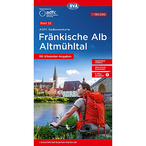 ADFC-Radtourenkarte 22 Fränkische Alb Altmühltal 1:150.000, reiss- und wetterfest, GPS-Tracks Download