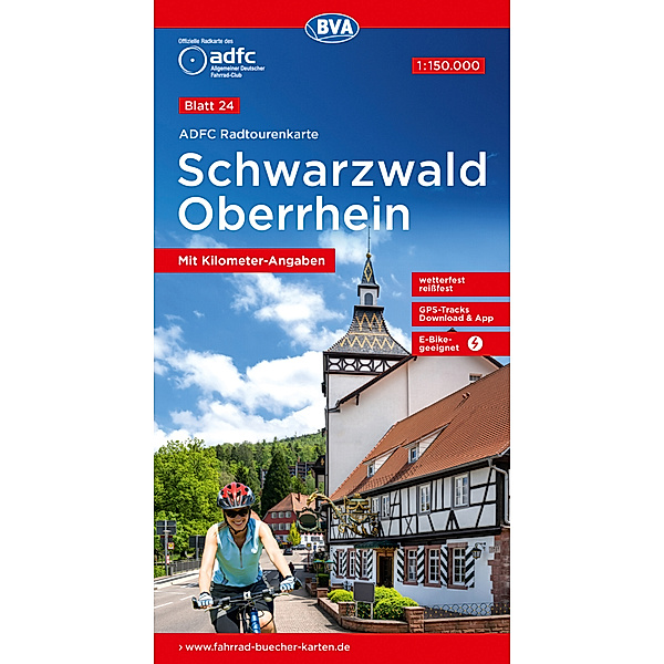 ADFC-Radtourenkarte 24 Schwarzwald Oberrhein 1:150.000, reiss- und wetterfest, E-Bike geeignet, GPS-Tracks Download, mit Bett+Bike Symbolen, mit Kilometer-Angaben