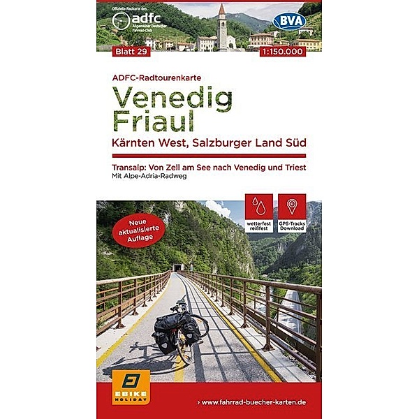 ADFC-Radtourenkarte 29 Venedig, Friaul - Kärnten West, Salzburger Land Süd, 150.000, reiß- und wetterfest, GPS-Tracks Download