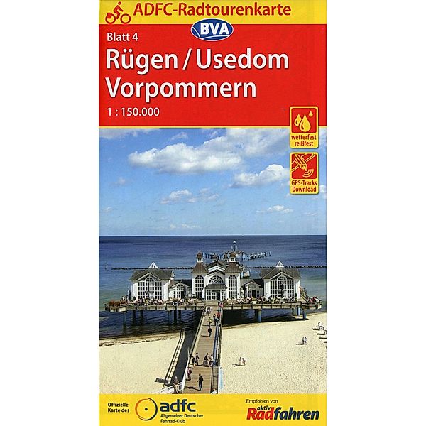 ADFC-Radtourenkarte 4 Rügen/Usedom Vorpommern 1:150.000, reiß- und wetterfest, GPS-Tracks Download