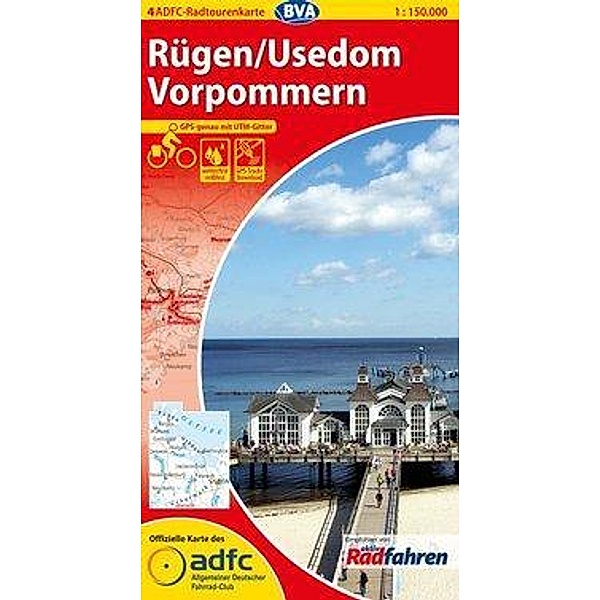 ADFC-Radtourenkarte Rügen/Usedom Vorpommern 1:150.000, reiss- und wetterfest, GPS-Tracks Download und Online-Begleitheft