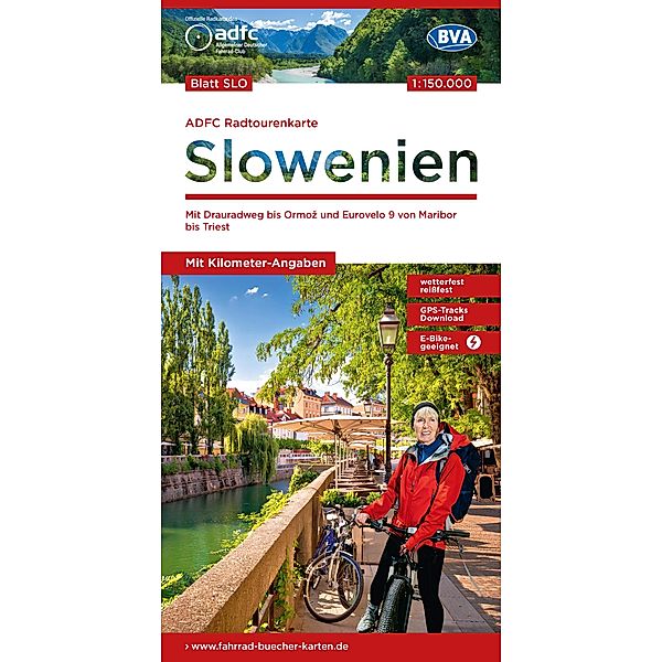 ADFC-Radtourenkarte SLO Slowenien 1:150.000, reiß- und wetterfest, E-Bike geeignet, GPS-Tracks Download, mit Kilometer-Angaben