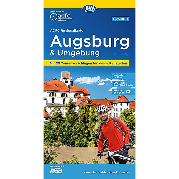 ADFC-Regionalkarte Augsburg und Umgebung, 1:75.000, mit Tagestourenvorschlägen, reiss- und wetterfest, E-Bike-geeignet, GPS-Tracks-Download