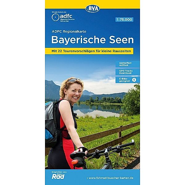 ADFC-Regionalkarte Bayerische Seen, 1:75.000, reiss- und wetterfest, mit kostenlosem GPS-Download der Touren via BVA-website oder Karten-App