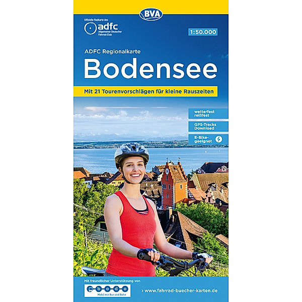 ADFC-Regionalkarte Bodensee, 1:50.000, reiss- und wetterfest, mit kostenlosem GPS-Download der Touren via BVA-website oder Karten-App