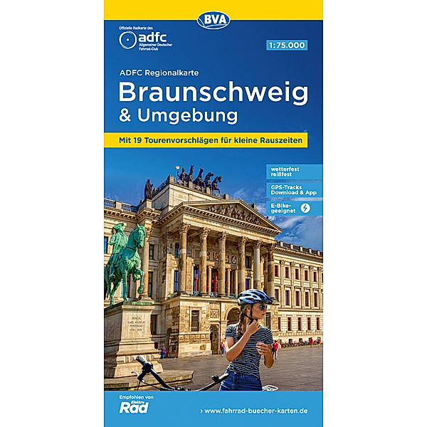 ADFC-Regionalkarte Braunschweig und Umgebung, 1:75.000, mit Tagestourenvorschlägen, reiß- und wetterfest, E-Bike-geeignet, GPS-Tracks-Download