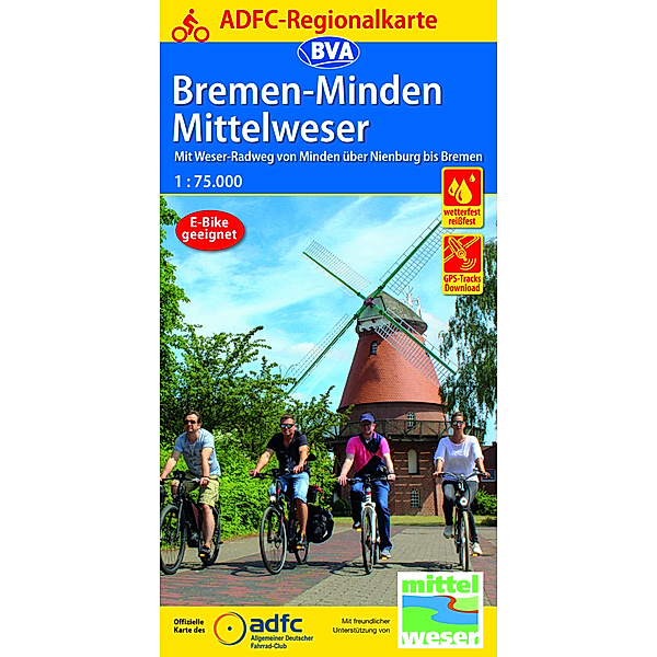 ADFC-Regionalkarte Bremen-Minden Mittelweser, 1:75.000, mit Tagestourenvorschlägen, reiss- und wetterfest, E-Bike-geeignet, GPS-Tracks Download