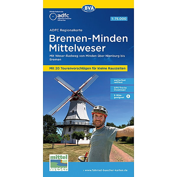 ADFC-Regionalkarte Bremen-Minden Mittelweser, 1:75.000, mit Tagestourenvorschlägen, reiß- und wetterfest, E-Bike-geeignet, GPS-Tracks Download