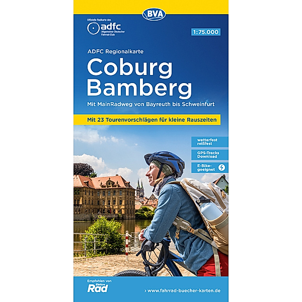 ADFC-Regionalkarte Coburg Bamberg, 1:75.000, mit Tagestourenvorschlägen, reiss- und wetterfest, E-Bike-geeignet, GPS-Tracks Download